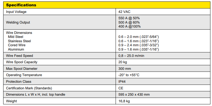 ESAB ROBUST FEED PRO WATER VCOOLED SPEC